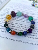 Exkluzív designer sokszínű női ásvány karkötő: Ametiszt, Lapis Lazuli, Larvikit, Amazonit (18,2 cm)