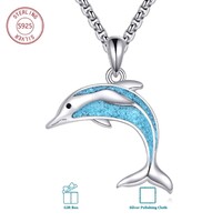 Turmalin Türkiz Drágaköves Delfin Medál Nyaklánc 925 Tiszta Ezüst Ródium Bevonat + Ékszerdoboz Új!