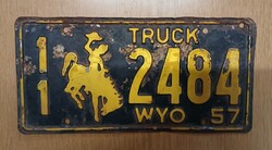 Régi USA rendszám rendszámtábla 1957-ből 11 2484 Wyoming Truck