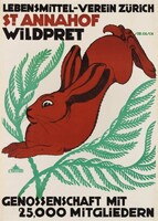 S. Oesch Vadhús 1914 vintage piac reklám plakát reprint nyomat konyha büfé üzlet dekoráció nyúl