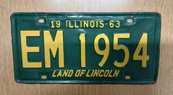 Régi USA rendszám rendszámtábla 1963-ból EF 1954 Illinois Land of Lincoln