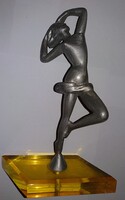 1960'S aluminium ART DECO balettáncos félakt SZOBOR - figura  PIRUETT - HIBÁTLAN 22x16 cm
