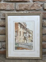 Eredeti olasz akvarell – Treviso, „Il ponte sul Cagnan”, hitelesítési igazolással