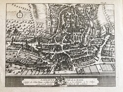 Svájc, Lausanne térképe, látképe a XVIII. század elején, antik rézmetszet ritkaság 1714-ből