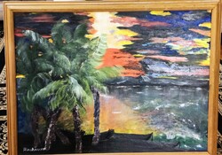 Trópusi PÁLMÁS naplemete FESTMÉNY 88x70 cm