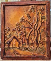 Bezdány Zsolt bőr faliképe 39x45 cm kerettel
