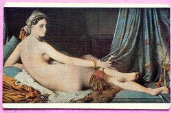 Antik festmény utáni képeslap  -  Ingres / Odalisque - akt  --  aranyozott lapél