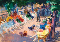 Vaszary János Dunakorzó Budapesten 1926 reprodukció vászonkép nyomat Dunapart sétány napernyők