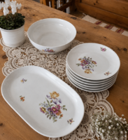 Vintage Kahla porcelán készlet – 6 db süteményes tányér + ovális kínáló + pogácsás tál