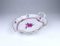 2A514 Lila Apponyi mintás levél alakú Herendi porcelán asztalközép kínáló tál
