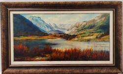 Bihari Puhl Levente festmény, 40x80 cm, kerettel 57x97  cm,