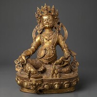 Nagyméretű aranyozott bronz Jambhala szobor – 30 cm – részletgazdag tibeti/buddhista műtárgy – szign