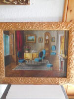 Enteriör , olaj - vászon festmény , valószínű  Apátfalvi  Czene , 53 x 42 cm  / 44 x 33 cm