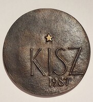 Ritka ! Czinder Antal KISZ 1987  Kiváló Nevelő Munkáért bronz plakett díszdobozában  9 cm