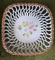 Szignózott porcelán áttört tálka, kínáló