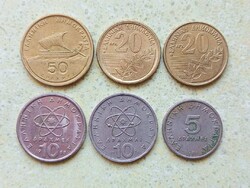 Görögország 6 db Különböző Érme 5 10 20 50 Drachma 1976-1992