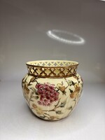 Vajszínű áttört Zsolnay porcelán kaspó