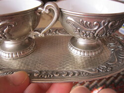 Vintage cukor tartó kiöntő porcelán betéttel tálcával