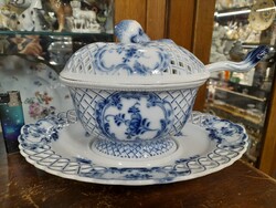 Alt Német,Germany Kardos Meissen 1815-1824,Áttört,Virág Mintás Porcelán Kínáló,Szószos Tál.28 cm.