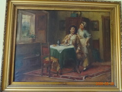 Rottmann Mozart: Fogadóban - olaj-vászon festmény (80 x 60 cm)