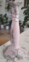 Chodov (Haas & Czjzek) antik csehszlovák rózsaszín porcelán gyertyatartó cca 17 cm