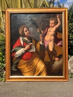 Alexandria Szent Katalin restaurált gigantikus XIX.sz. olajfestmény Szépművészeti Múzeum árverésből