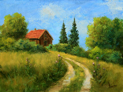 Akciós ár: Lantos György: Hegyi kunyhó 30x40 cm