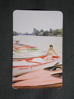 Kártyanaptár,Aranyszarvas Camping,kemping,Szarvas,csónak,női modell,1984   (5)