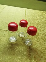 3 db retró üveg sótartó sószóró só bors paprika szett piros tetejű egyben vagy külön