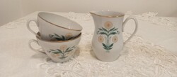 Retro porcelán kávés/teás készlet – 2 csésze, kiöntő és cukortartó