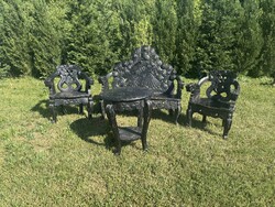 Carved Asian Dragon Motif Sofa Set – 4-Piece Collection