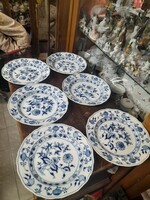 Alt Német,Germany Kardos Meissen 1815-1824,Hagymamintás 6 Darabos Porcelán Tányér Készlet.25 cm.