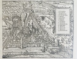 Feldkirch, Vorarlberg, Ausztria – XVI. sz. fametszet, városkép az 1572-ben kiadott Cosmographiaból
