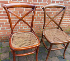 Antik eredeti Thonet szék szett (2 db) - 91-es modell gyékény/nád fonott ülőfelülettel