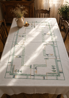 Ritka, nagyméretű kézzel szőtt lenvászon terítő – geometrikus Art Deco / Wiener Werkstätte stílusban
