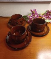 Német vintage SMF Schramberg "Bernau" kerámia leveses csésze szett - 3 db füles levesestál aljjal