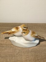 Zsolnay porcelán cinege pár – Sinkó András tervezte kézzel festett jelzett madárpár figura (7 cm)