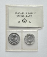 Ritka! UNC Lyukas  2 Fillér + 5 Fillér 1974, zárt tokban.