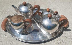 ALESSI "BOMBA" ezüstözött kávé/tea kínáló szett fa foganytyúkkal