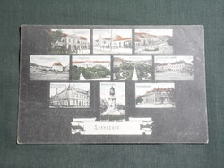 Képeslap,Szekszárd,mozaik részletek,Garay szobor,városháza,szálló,bazár,Fekete Hugó kiadás,1908-