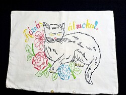 Nagyon régi két oldalán hímzett díszpárna, párna huzat 45 x 43 cm