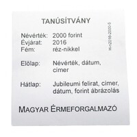 Magyarország,2000 forint 2016 - 70 éves a forint - MÉF Certifikáció