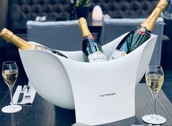 CHAMPAGNE CLUB - Taittinger Dupla Magnum Szoborszerű Fehér Corian Pezsgőhűtő Tál