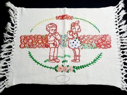 Nagyon régi két oldalán rojtozott, hímzett díszpárna, párna huzat 35 x 47 cm