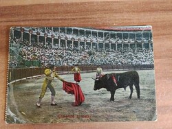 Antik spanyol képeslap,Matador, bikaviadal, kb 1910-30 év közötti