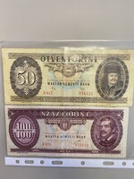 50 és 100 forintos Kossuth, Rákóczi papírpénz 1983,1995