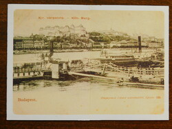 Kinyitható Képeslap - Budapest, Dunai kikötő, Budai Várpalota - az előoldali kép régi képeslapról