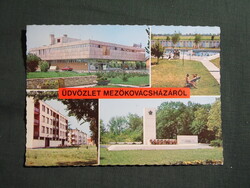 Képeslap,Mezőkovácsháza,ÁFÉSZ áruház,strand,emlékmű látkép,részlet, 1978-