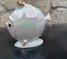 Bájos Drasche porcelán hal figura különleges lüszteres mázzal