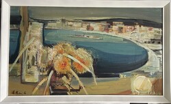 Cs. Pataj Mihály (1921-2008): Tengerpart NAGYMÉRETŰ olaj festmény 58x100cm